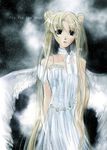  angel_wings bare_shoulders bishoujo_senshi_sailor_moon blonde_hair choker dolcexxx double_bun dress earrings empty_eyes english jewelry long_hair night night_sky ribbon_choker short_sleeves sky solo star_(sky) starry_sky tsukino_usagi twintails white_dress wings 