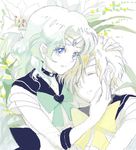  bad_id bad_pixiv_id bishoujo_senshi_sailor_moon bow closed_eyes flower hand_on_another's_cheek hand_on_another's_face hand_on_another's_head itou_hachi kaiou_michiru lily_(flower) magical_girl monochrome multiple_girls oekaki outer_senshi sailor_neptune sailor_senshi_uniform sailor_uranus short_hair smile ten'ou_haruka very_short_hair yellow_bow yuri 