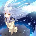  angel_beats! bad_id bad_pixiv_id dissolving feathers kisaragi_kiriha lights long_hair school_uniform silver_hair smile solo tenshi_(angel_beats!) yellow_eyes 