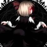  ass blonde_hair cross darkness dress from_behind glowing glowing_eyes looking_back razy_(skuroko) red_eyes rumia short_hair skirt_hold solo touhou 