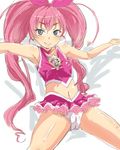  armpits blue_eyes blush bow choker closed_mouth cure_melody face frills hair_bow heart highres houjou_hibiki long_hair magical_girl midriff mune navel panties pink_bow pink_choker pink_hair precure simple_background sketch skirt smile solo suite_precure twintails underwear white_panties 