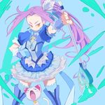 :p blue_skirt boots brooch cure_beat guitar hand_on_hip heart hummy_(suite_precure) instrument jewelry kurokawa_eren long_hair love_guitar_rod magical_girl open_mouth paint precure purple_hair seiren_(suite_precure) side_ponytail skirt suite_precure thigh_boots thighhighs tongue tongue_out yellow_eyes yuuki_(irodo_rhythm) 