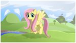  blue_eyes cloud cutie_mark equine female feral flaoting fluttershy_(mlp) friendship_is_magic grass hair hasbro horse mammal mountain my_little_pony pegasus pink_hair pond pony smile solo tree unknown_artist wings wood yellow_body 