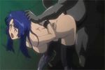  1girl animated animated_gif bent_over blue_hair blush bouncing_breasts bound bound_wrists breasts choker collar from_behind gif hair_pull hands_tied large_breasts lowres makai_kishi_ingrid monster rape saliva sex taimanin_asagi tears vaginal yatsu_murasaki 