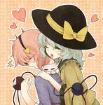  2girls bad_id bad_pixiv_id blush bow closed_eyes eyeball green_eyes grey_hair hairband hat hat_bow heart incest komeiji_koishi komeiji_satori licking multiple_girls one_eye_closed pink_eyes pink_hair saliva siblings silver_hair sisters third_eye touhou upper_body urin yuri 