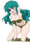  baka_to_test_to_shoukanjuu bikini blue_eyes blush bra breasts cosplay green_hair himeji_mizuki horns legs long_hair lum photoshop smile solo swimsuit thighs underwear urusei_yatsura wink 