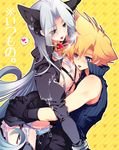  animal_ears blonde_hair blue_eyes blush cat_ears cloud_strife collar crossdressing cum final_fantasy final_fantasy_vii gloves green_eyes long_hair male male_focus open_mouth panties sephiroth shima_chiyo shima_tiyo silver_hair striped striped_panties thighhighs trap underwear white_hair yaoi 