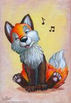  canine cute eosfoxx feral fox mammal musical_note singing solo warm_colors 