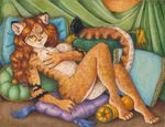  breasts cat feline female green_eyes hair looking_at_viewer mammal nipples nude red_hair solo stephanie_lynn warm_colors 