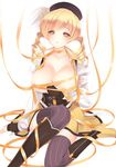  areolae ayase_hazuki blonde_hair breasts collarbone curly_hair drill_hair fingerless_gloves gloves high_heels large_breasts long_hair mahou_shoujo_madoka_magica open_mouth orange_eyes ribbon shoes solo thighhighs tomoe_mami twin_drills twintails zettai_ryouiki 