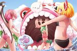  :3 animal animal_ears antennae ball bare_shoulders bikini blonde_hair blue_hair cirno daiyousei day fish from_behind frozen green_eyes green_hair green_sarong gyopi innertube jagabutter kingyo_chuuihou! md5_mismatch multiple_girls mystia_lorelei open_mouth outdoors outstretched_arms oversized_animal pink_eyes pink_hair rumia sarong short_hair side-tie_bikini spread_arms striped striped_bikini striped_swimsuit swimsuit teeth touhou umbrella water wings wriggle_nightbug 