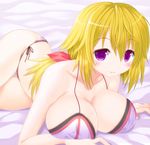 adapted_costume asamura_hiori bad_id bad_pixiv_id bikini blonde_hair breast_press breasts charlotte_dunois cleavage infinite_stratos large_breasts long_hair purple_eyes smile solo swimsuit 