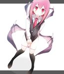  bad_id bad_pixiv_id bat_wings blush bottomless covering covering_crotch dutch_angle head_wings highres koakuma letterboxed looking_at_viewer necktie no_pants oouso open_mouth over-kneehighs panties panty_pull pink_panties red_eyes red_hair shirt_pull shirt_tug solo thighhighs touhou underwear vest wings 