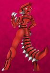  akuoreo anthro breasts butt claws female groudon hand_on_hip legendary_pok&#233;mon looking_back magenta_background nintendo plain_background pok&#233;mon pok&#233;morph pok&eacute;mon red red_background red_theme scalie side_boob solo spikes standing tail teeth video_games warm_colors yellow_eyes 
