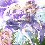 alice_margatroid angel_wings ascot bad_id bad_pixiv_id blonde_hair blue_dress blue_eyes bow dress flower hair_bow nanase_nao open_mouth petals smile solo thighhighs touhou white_legwear wings 