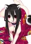  animal_ears bad_id bad_pixiv_id black_hair blush breasts cleavage collar dog_ears hair_between_eyes highres komori_kiri leash long_hair medium_breasts momo_uzura pet_play red_eyes sayonara_zetsubou_sensei smile solo 