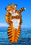  boat covering covering_self eyewear feline female glasses ken_singshow mammal nude sea solo tiger tongue tongue_out tonya_default water 