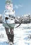  bad_id bad_pixiv_id black_legwear bolt_action boots breath copyright_request dakku_(ogitsune) gun mauser_98 military military_uniform pantyhose rifle scope short_hair skirt sling sniper sniper_rifle snow solo torn_clothes torn_legwear uniform weapon white_hair 