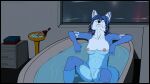 alcohol anthro athletic bath bathing bathroom bathtub beverage breasts canid canine chilling circlet drawers eyes_closed female fox genitals hi_res ice ice_cube jewelry krystal krystal_(dinosaur_planet) looking_up mammal medium_breasts nintendo nipples pussy rebeldragon101 relaxed_expression relaxing solo space star_fox towel water wet wine wine_bottle