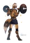 african_wild_dog anthro biped canid canine clothed clothing exercise hair hi_res male mammal plna solo tail tongue tongue_out topless topless_anthro topless_male weightlifting workout