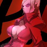  blonde_hair bodysuit breasts catsuit cleavage falcoon large_breasts nina_williams open_clothes pink_bodysuit solo sunglasses tekken 