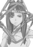  1girl aduti_momoyama claws closed_mouth fire_emblem fire_emblem_heroes frown greyscale highres hraesvelgr_(fire_emblem) long_hair monochrome simple_background solo straight_hair upper_body white_background 