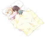  :d closed_eyes drooling funami_yui multiple_girls namori open_mouth pillow sleeping smile toshinou_kyouko under_covers yuru_yuri 