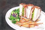  bread dated food food_focus french_fries inaco lettuce meat no_humans original plate sandwich shadow still_life vegetable 