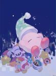  absurdres blue_background closed_eyes colored_skin commentary_request copy_ability crying falling gooey_(kirby) green_headwear hat hat_loss highres kananishi kine_(kirby) king_dedede kirby kirby_(series) light_blush magolor meta_knight night night_sky nightcap no_humans parted_lips pink_skin polka_dot_headwear pom_pom_(clothes) red_footwear scarfy shadow_kirby shoes sky sleep_kirby sleeping solo star_(symbol) stuffed_star stuffed_toy teardrop two-sided_fabric two-sided_headwear two-tone_background waddle_dee waddle_doo white_background white_headwear 