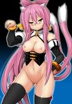  animal_ears bare_shoulders bell blazblue blush bow breasts cat_ears cleavage cosplay glasses gloves kneehighs kokonoe long_hair maid medium_breasts nipples no_panties paw_pose pink_hair pussy solo tanabe_(studio_tiamat) thighhighs twintails yellow_eyes 