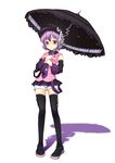  bloomers headphones highres hissatsukun necktie purple_eyes purple_hair purple_neckwear simple_background solo thighhighs umbrella underwear utane_uta utau 