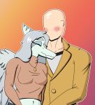absurd_res amber_(gem) amber_(material) anon_(snoot_game) anthro bald blazer blue_body blue_scales blush bone_frill bottomwear breasts clothed clothing colored crop_top cropped_sweater detailed_background duo eyes_closed faceless_character faceless_human faceless_male fang_(gvh) fdaapprovedbeef feathered_wings feathers female female_anthro female_on_human frill_(anatomy) goodbye_volcano_high grey_body grey_feathers hair hi_res human human_on_anthro interspecies jacket jewelry lucy_(snoot_game) male male/female mammal navel necklace nuzzling pants pendant pterodactylus pterosaur reptile romantic romantic_couple scales scalie shirt silver_hair slight_smile snoot_game snout striped_frill sweater topwear wings