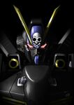  artist_logo black_background crossbone_gundam crossbone_gundam_x-2 glowing glowing_eyes gundam highres looking_at_viewer mecha mobile_suit no_humans portrait red_eyes robot science_fiction simple_background skull_and_crossbones v-fin yatta070622 