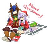 1boy 1girl alternate_costume animal_ears belt_pouch blue_eyes blue_hair boots brother_and_sister christmas christmas_ornaments circlet cosplay fire_emblem fire_emblem:_genealogy_of_the_holy_war fire_emblem_heroes fur_trim gift gloves hat holding holding_gift jaffar_(fire_emblem) jaffar_(winter)_(fire_emblem) jaffar_(winter)_(fire_emblem)_(cosplay) julia_(fire_emblem) knee_boots long_hair nino_(fire_emblem) nino_(winter)_(fire_emblem) nino_(winter)_(fire_emblem)_(cosplay) pouch purple_eyes purple_hair sack santa_costume santa_hat seliph_(fire_emblem) siblings simple_background sitting skirt smile yukia_(firstaid0) 