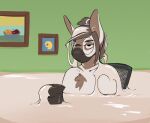 2019 animal_genitalia animal_penis annoyed_expression anthro apple bodily_fluids bowl chest_tuft collarbone container cum cum_covered cum_drip cum_in_hair cum_ocean digital_drawing_(artwork) digital_media_(artwork) dripping equid equine equine_genitalia equine_penis excessive_cum excessive_genital_fluids eyebrows eyewear food framed_picture fruit fur genital_fluids genitals gesture glasses hair hi_res hyper hyper_cum inner_ear_fluff male mammal messy mouth_closed narrowed_eyes nude ok_sign orange_(fruit) partially_submerged penis plant psydoux solo tuft white_body white_fur zebra zeeb_(psydoux)