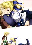  age_difference blonde_hair breasts child couple gloves kiss large_breasts long_hair lyrical_nanoha mahou_shoujo_lyrical_nanoha pony_tail ponytail ribbon shota vivio yuuichi_(libertyfeather) yuuno_scrya 