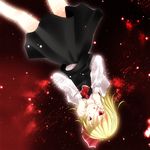  :q ascot bad_id bad_pixiv_id blonde_hair blood highres looking_at_viewer red_hair ribbon rumia s-syogo short_hair skirt solo tongue tongue_out touhou upside-down 