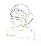  1girl bare_shoulders braid closed_eyes collarbone commentary earrings english_commentary highres jewelry limited_palette pointy_ears portrait princess_zelda solo the_legend_of_zelda the_legend_of_zelda:_tears_of_the_kingdom thereinart thick_eyebrows 