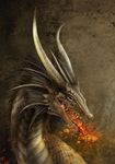  dragon fangs feral fire horn open_mouth portrait scalie solo teeth theoutcast1821 tongue warm_colors 
