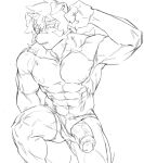 2023 abs anthro arknights canid canine canis clothing domestic_dog erection genitals hair horn humanoid_genitalia humanoid_penis hung_(arknights) hypergryph looking_away male mammal monochrome muscular muscular_anthro muscular_male penis sketch solo studio_montagne underwear yume_mitaatode