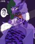 absurd_res anthro big_breasts breasts butt clothed clothing digital_media_(artwork) female five_nights_at_freddy&#039;s five_nights_at_freddy&#039;s:_security_breach fur genitals hair hi_res huge_breasts looking_at_viewer mammal nipples nude pussy roxanne_wolf_(fnaf) scottgames simple_background smile solo steel_wool_studios tail thick_thighs tongue zadrex