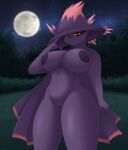 absurd_res areola biped breasts female foxsuo generation_4_pokemon genitals hi_res humanoid mismagius moon night nintendo nipples not_furry outside pokemon pokemon_(species) pokemon_humanoid purple_body pussy smile solo thick_thighs