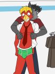anthro assisted_exposure avian bird briefs bulge clothed clothing duo equid equine fully_clothed fuze hi_res horse male male/male mammal navel necktie nipples open_clothing open_shirt open_topwear partially_clothed shirt topwear tyler_(fuze) underwear