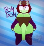 alien arm_warmers armwear beanie big_penis bonbon_(bonnibelchu) bonnibelchu choker clothing eyewear female foreskin genitals glasses green_body green_skin hat headgear headwear intersex jewelry legwear necklace penis solo thigh_highs