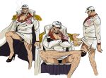  2boys bara censored chest_tattoo cigar clothes_lift coat collared_shirt cropped_legs crossdressing crossed_arms flower high_heels kin9_y3ah_q large_hands large_pectorals leg_hair lifted_by_another male_focus multiple_boys multiple_views muscular muscular_male old old_man one_piece pectoral_cleavage pectorals rose sakazuki_(akainu) scar scar_on_leg shirt short_hair skirt skirt_lift smoking solo_focus tattoo thick_eyebrows walking yaoi 