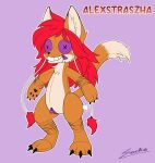absurd_res alexstraszha animate_inanimate anthro bear button_eyes canid canine corrupt_fluffshie doll felid female fluffshie fox fur hair hi_res hybrid living_doll living_plushie mammal orange_body pantherine plushie purple_eyes red_hair smile sockodrawing solo tail tiger zipper zipper_mouth