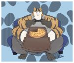 anthro belly belly_overhang big_belly black_body black_fur chubby_cheeks clothed clothing controller double_chin fat_rolls felid feline food fur furniture game_controller hi_res holding_controller holding_game_controller holding_object leopardus male mammal moobs morbidly_obese morbidly_obese_anthro morbidly_obese_male obese obese_anthro obese_male ocelot on_sofa orange_body orange_fur overweight overweight_anthro overweight_male pizza pizza_box sambaba sitting sitting_on_sofa smile sofa solo striped_body striped_fur stripes thick_thighs white_body white_fur wide_hips