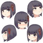  1girl :&lt; :o blush bob_cut closed_mouth expressions flower_knot head_only highres kuro_kosyou multiple_views nose_blush original parted_lips profile short_eyebrows short_hair simple_background tears thick_eyebrows white_background zashiki-warashi 