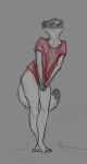 absurd_res anthro blush blush_lines clothed clothing crossed_legs domestic_ferret drunk_ferret half_naked hi_res hiding_erection looking_away male mammal mustelid musteline red_clothing shirt shy sketch solo solo_focus t-shirt t-shirt_only topwear true_musteline weasel