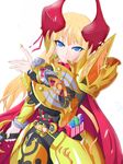  armor blonde_hair blue_eyes bohi_yamage highres kamen_rider kamen_rider_kiva kamen_rider_kiva_(series) personification rider-tan solo weapon 